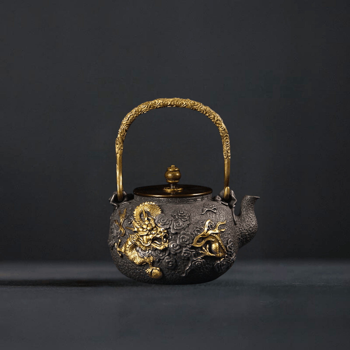 TEA TIME ESSENTIALS TEA Big Golden Dragon-Xiangyun Enchanting Iron Elegance Traditional Cast Iron Tea Kettle Collection