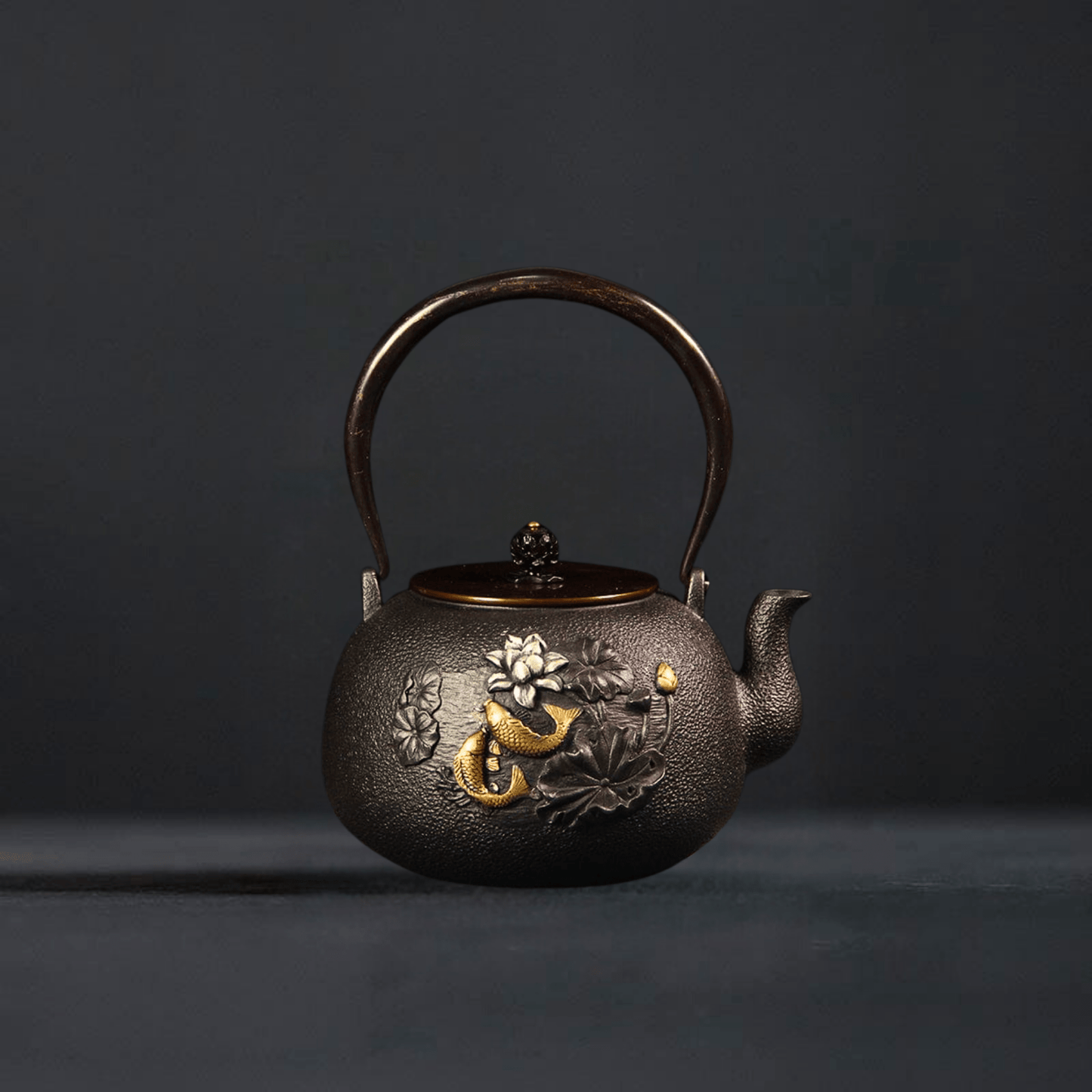 TEA TIME ESSENTIALS TEA Big Lotus Fish Enchanting Iron Elegance Traditional Cast Iron Tea Kettle Collection