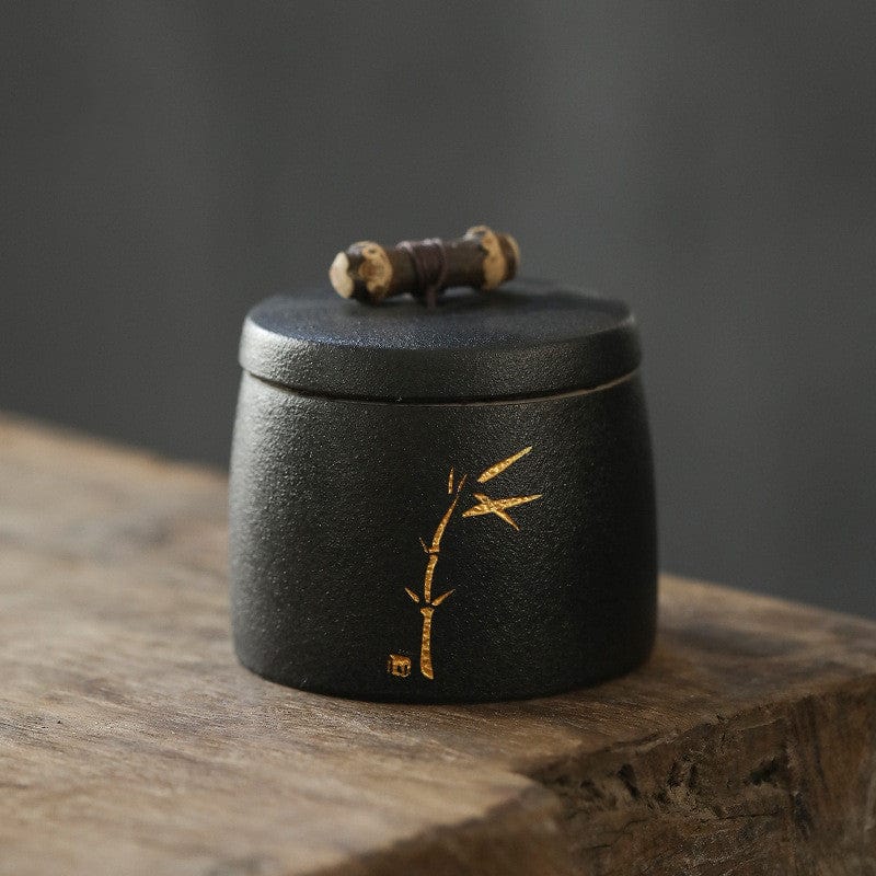 TEA TIME ESSENTIALS TEA Black Ceramic Pu-erh Tea Jar