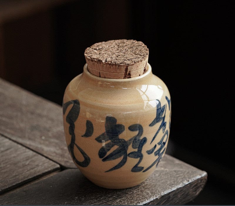 TEA TIME ESSENTIALS TEA Blue Artisan Calligraphy Tea Storage Jar