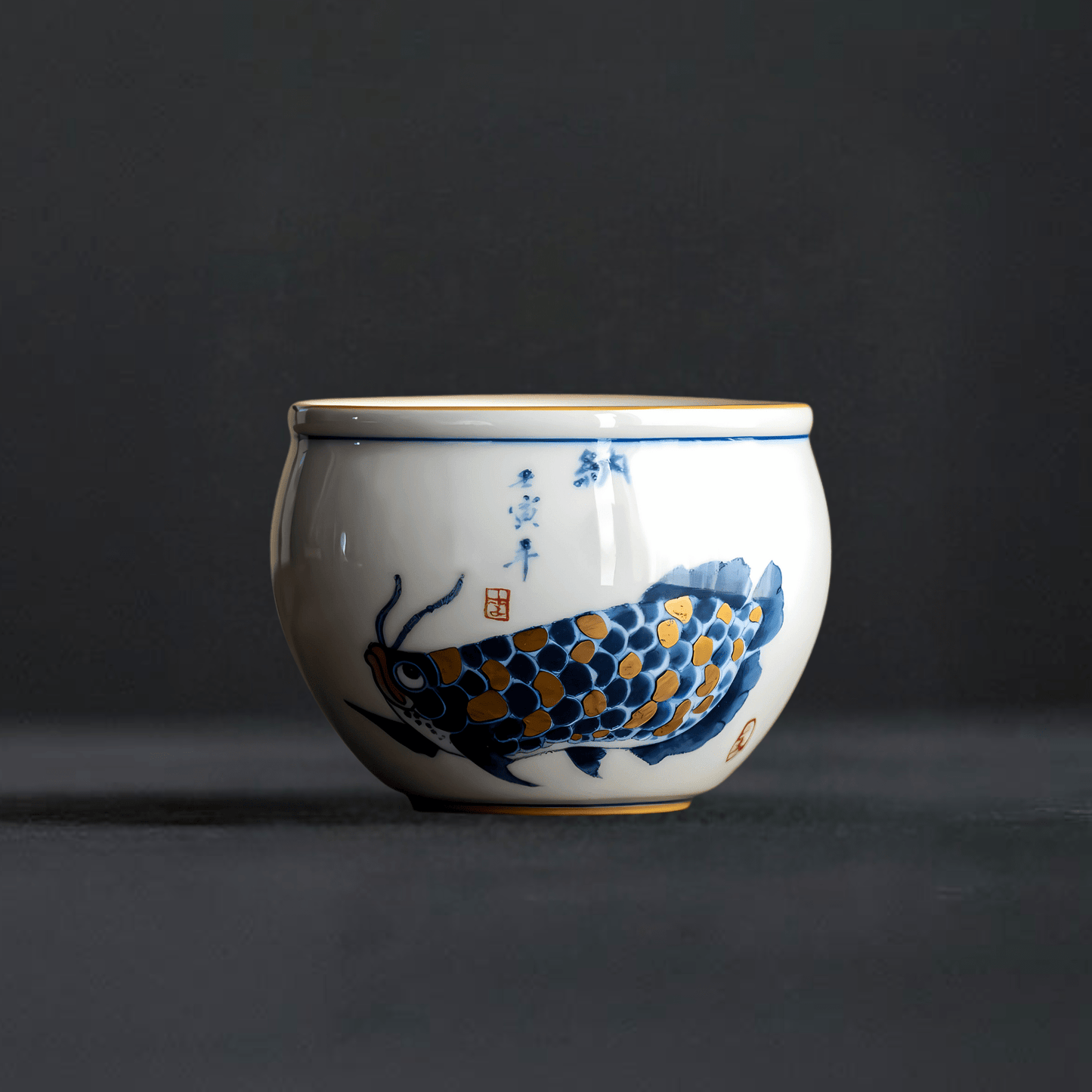 TEA TIME ESSENTIALS TEA Blue Carp Wind Water Tank Auspicious Carp Tea Cup Collection