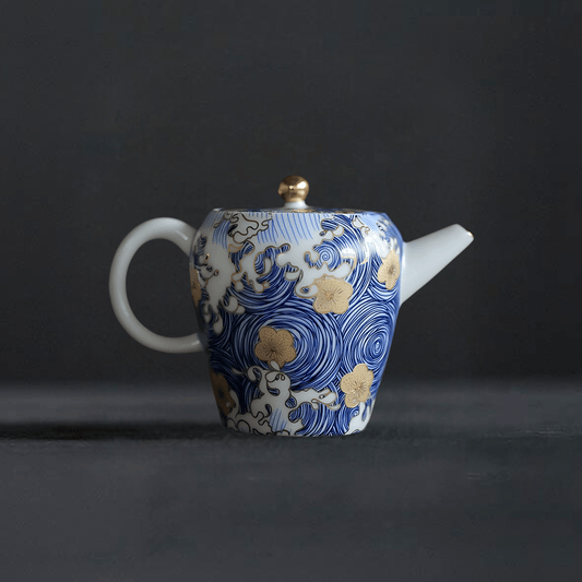 TEA TIME ESSENTIALS TEA Blue Elysian Blossom in Sea Wave Tea Pot from the Artisanal Ceramic Collection