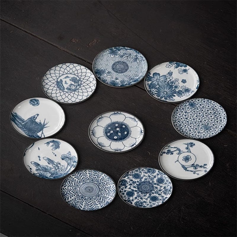 TEA TIME ESSENTIALS TEA Blue Horizon Floral Coaster Set: Exquisite Household Tea Mat