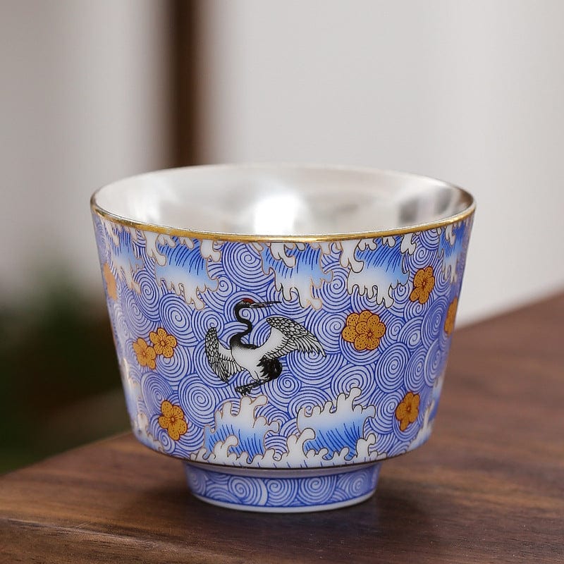 TEA TIME ESSENTIALS TEA Blue I Crane EssenceElegance Enamelled Tea Tumbler