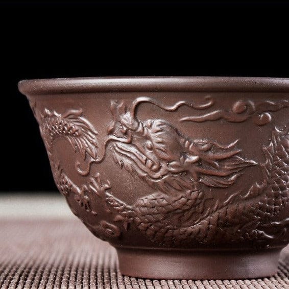 TEA TIME ESSENTIALS TEA Brown Imperial Dragon Embossed Purple Sand Tea Bowl