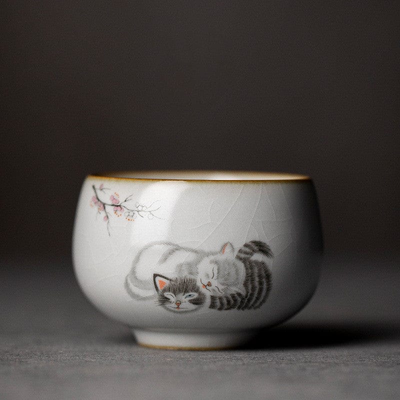 TEA TIME ESSENTIALS TEA Cat Lovers Vintage Ru Kiln Meditation Tea Cups