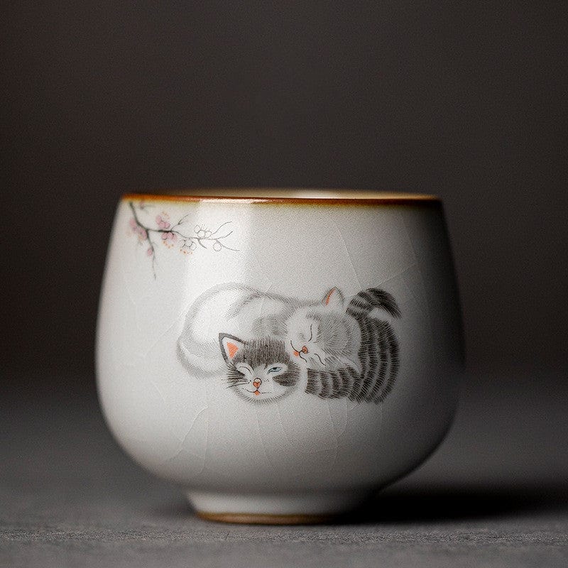 TEA TIME ESSENTIALS TEA Cat Lovers Vintage Ru Kiln Petite Harmony Tea Cups