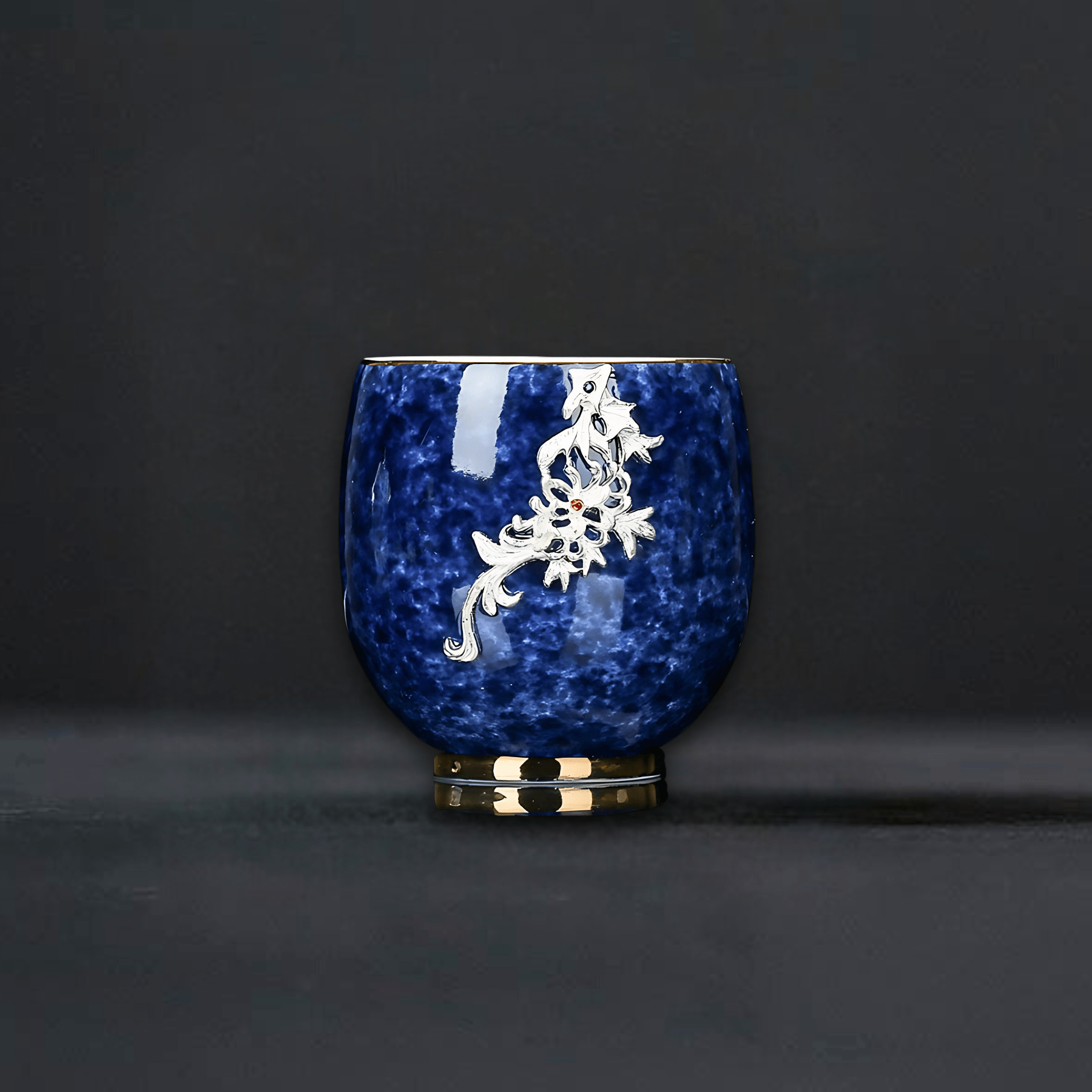 TEA TIME ESSENTIALS TEA Chrysanthemum Azure Elegance Ceramic Silver-Inlaid Teacup Collection