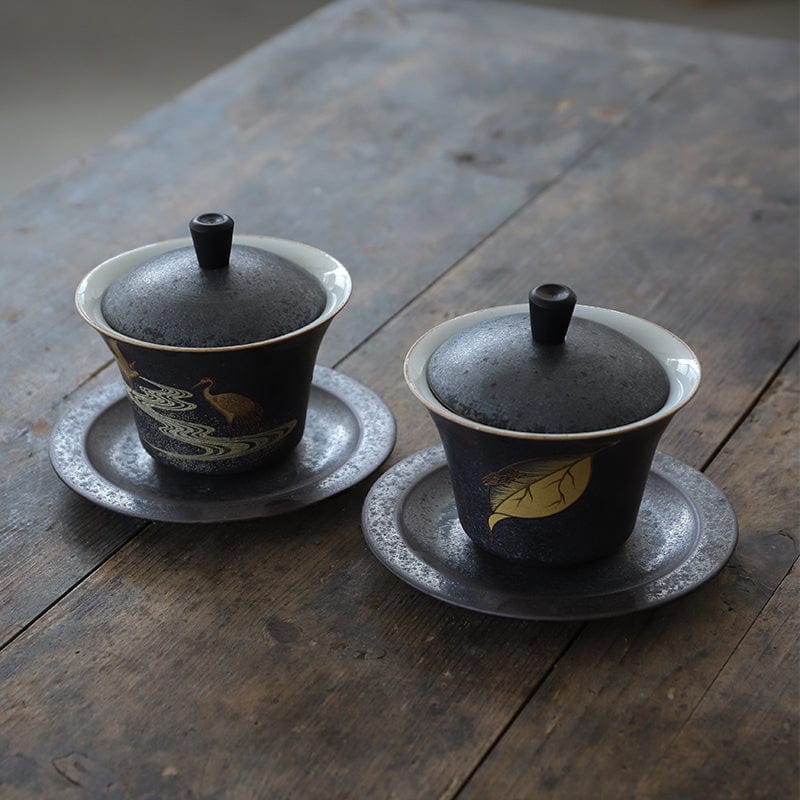 TEA TIME ESSENTIALS TEA Cloud-Kissed Crane Harmony Ceramic Hand-painted Tea Gaiwan