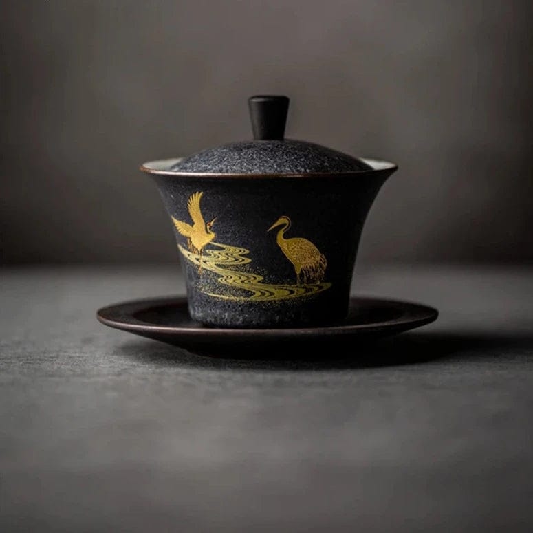 TEA TIME ESSENTIALS TEA Cloud-Kissed Crane Harmony Ceramic Hand-painted Tea Gaiwan