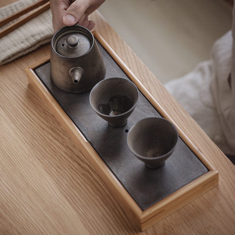 TEA TIME ESSENTIALS TEA Copper Rust Tea Tray Copper Rust Double-Layer Bamboo Tea Tray