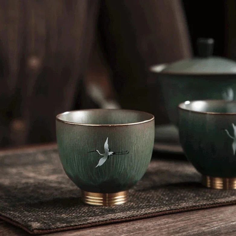 TEA TIME ESSENTIALS TEA "Crane Serenity" Stoneware Tea Cup Collection