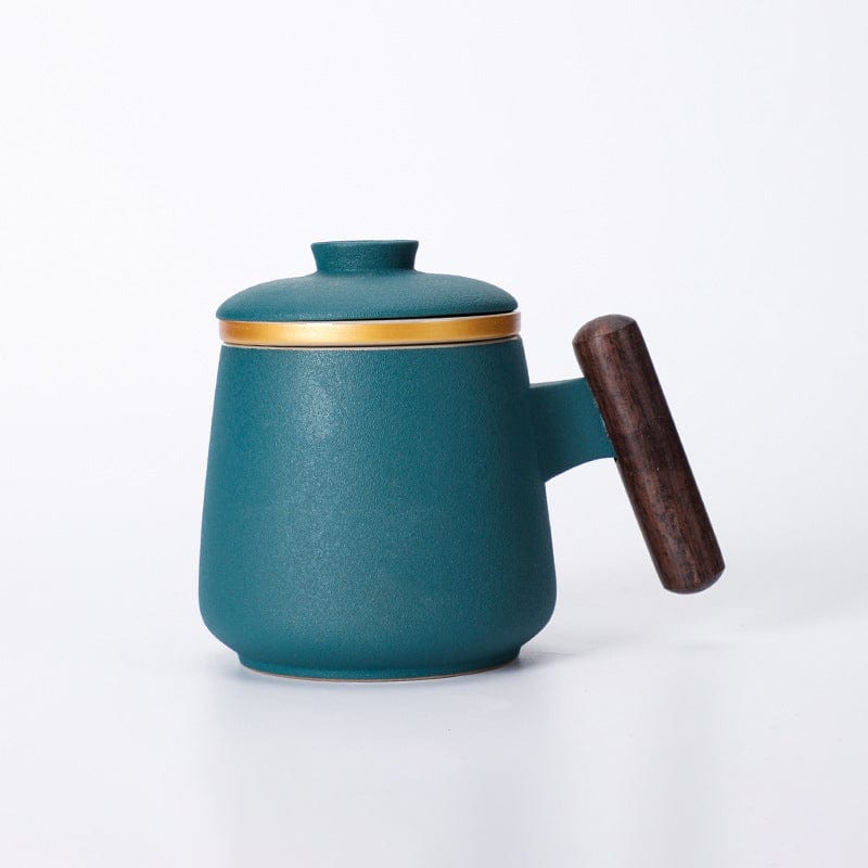 TEA TIME ESSENTIALS TEA Dark Green Radiant Elegance Ceramic Tea Mug with Filter