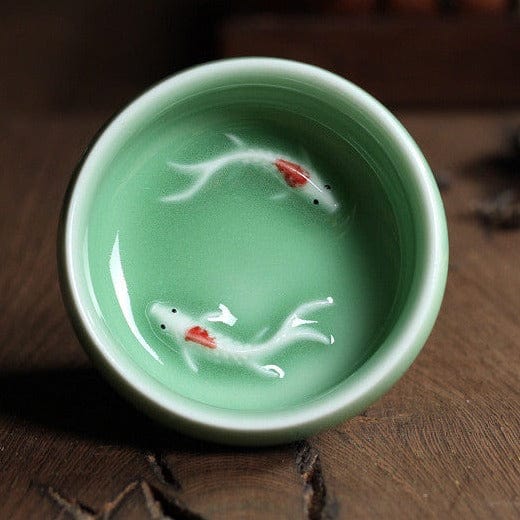 TEA TIME ESSENTIALS TEA Diyao Plum Blue Double Fish Cup Gilded Aquatic Symphony Celadon Tea Set