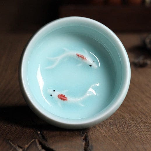 TEA TIME ESSENTIALS TEA Diyao Powder Blue Double Fish Gilded Aquatic Symphony Celadon Tea Set