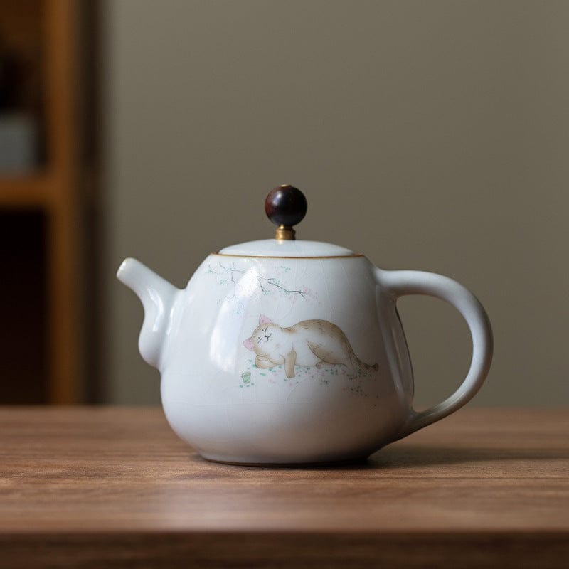 TEA TIME ESSENTIALS TEA Drunk Cat Vintage Ru Porcelain Tea Pot Collection