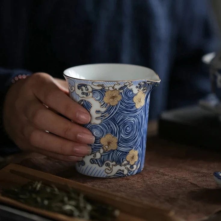 TEA TIME ESSENTIALS TEA Elysian Blossom Elysian Blossom in Sea Wave Fair Cup - Artisanal Ceramic Collection