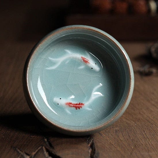 TEA TIME ESSENTIALS TEA Geyao Powder Blue Double Fish Cup Gilded Aquatic Symphony Celadon Tea Set