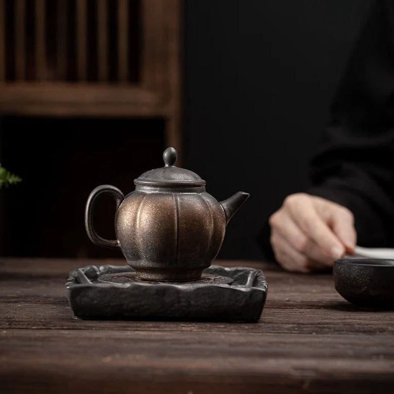 TEA TIME ESSENTIALS TEA Gilt Iron Glaze Golden Ember Japanese Tea Treasure Teapot