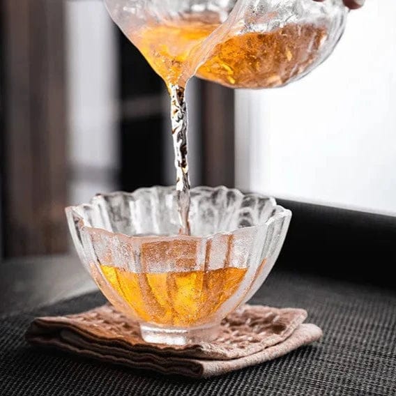 TEA TIME ESSENTIALS TEA Glass Snow Lotus Cup Elegant Indulgence: Handmade Glass Snow Lotus Tea Cup