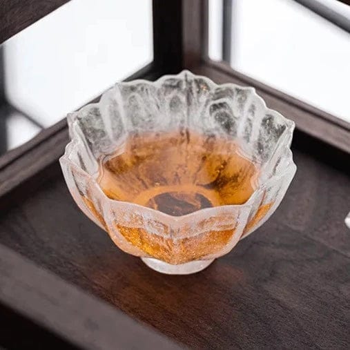 TEA TIME ESSENTIALS TEA Glass Snow Lotus Cup Elegant Indulgence: Handmade Glass Snow Lotus Tea Cup