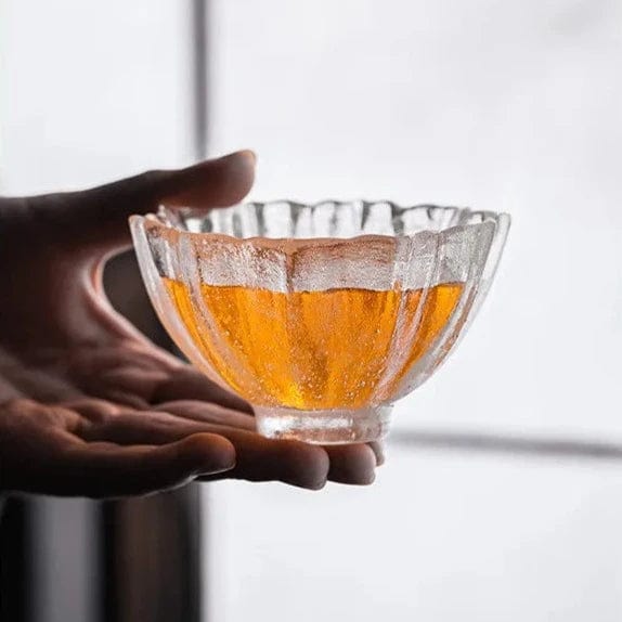 TEA TIME ESSENTIALS TEA Glass Snow Lotus Cup Elegant Indulgence: Handmade Glass Snow Lotus Tea Cup