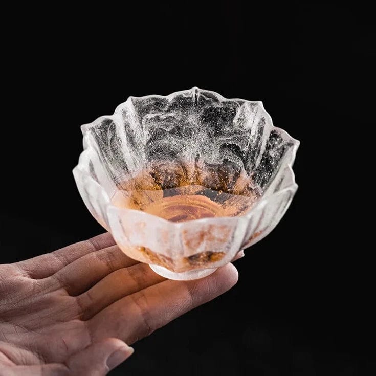 TEA TIME ESSENTIALS TEA Glass Snow Lotus Cup Elegant Indulgence: Handmade Glass Snow Lotus Tea Cup