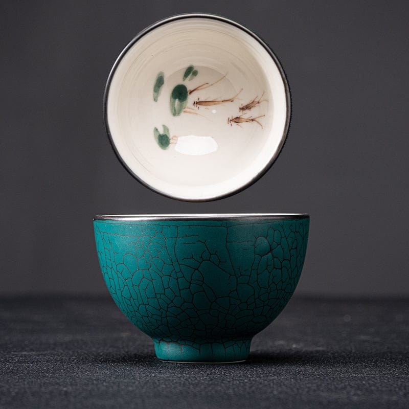 TEA TIME ESSENTIALS TEA Goblet Cup / Fish 'Artisan's Serenity' Hand-Painted Underglaze Tea Cup