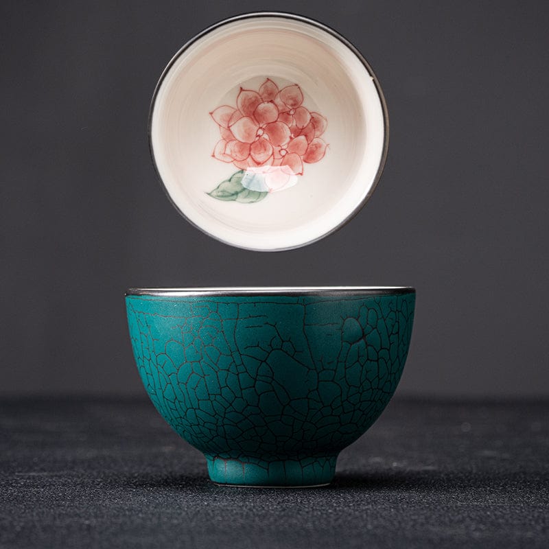 TEA TIME ESSENTIALS TEA Goblet Cup / Flower 'Artisan's Serenity' Hand-Painted Underglaze Tea Cup