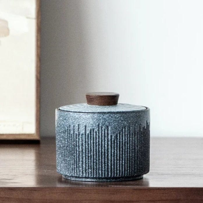 TEA TIME ESSENTIALS TEA Gray Stoneware Mini Tea Caddy