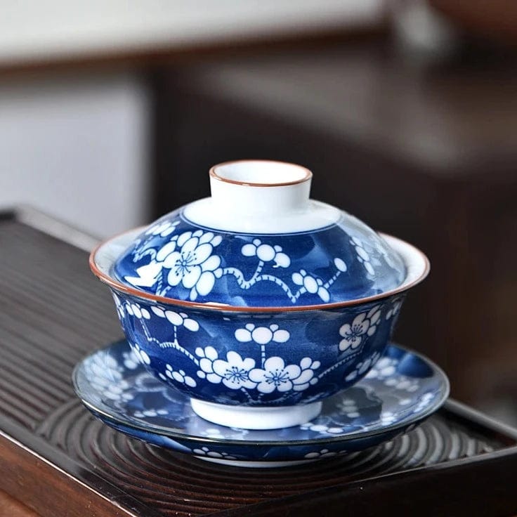 TEA TIME ESSENTIALS TEA Ice Plum Blue and White Harmony Gaiwan Collection