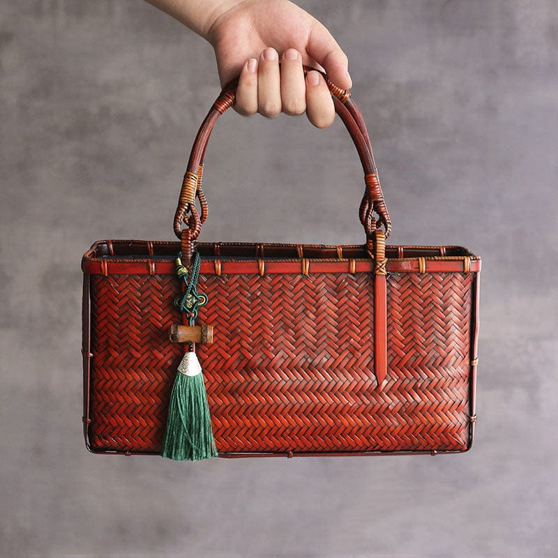 TEA TIME ESSENTIALS TEA Long Fall Red Zen Harmony Bamboo Weave Tea Ceremony Handbag