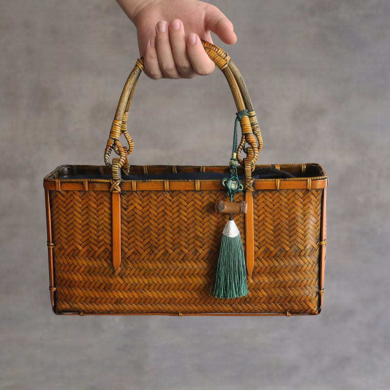 TEA TIME ESSENTIALS TEA Long Retro Zen Harmony Bamboo Weave Tea Ceremony Handbag