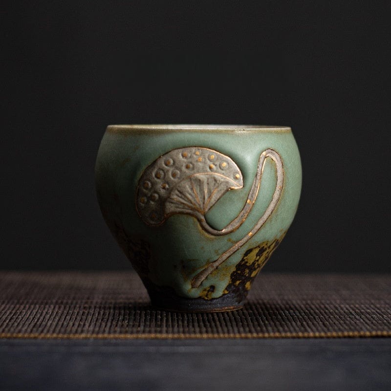 TEA TIME ESSENTIALS TEA Lotus Auspicious High Cup Artisanal Hearthstone Ceramic Teacup Collection