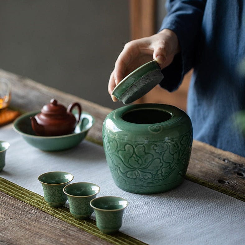 TEA TIME ESSENTIALS TEA Lotus Blossom Celadon Tea Caddy