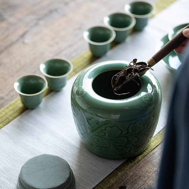 TEA TIME ESSENTIALS TEA Lotus Blossom Celadon Tea Caddy