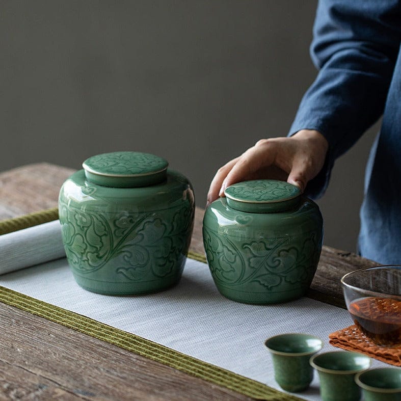 TEA TIME ESSENTIALS TEA Lotus Blossom Celadon Tea Caddy