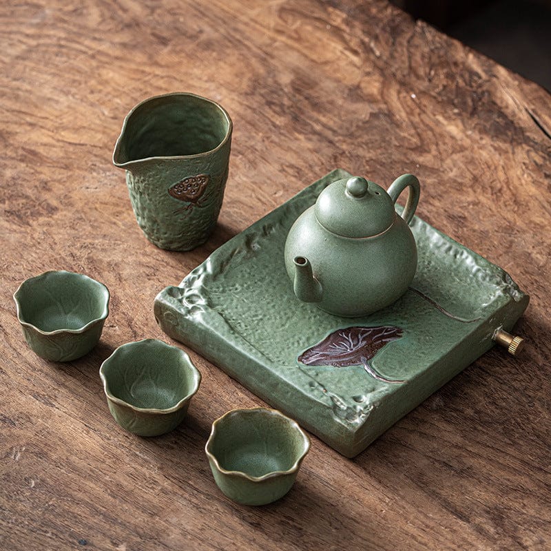 TEA TIME ESSENTIALS TEA Lotus Pond (Lotus Incense Pot) Tranquil Essence - Household Ceramic Tea Set