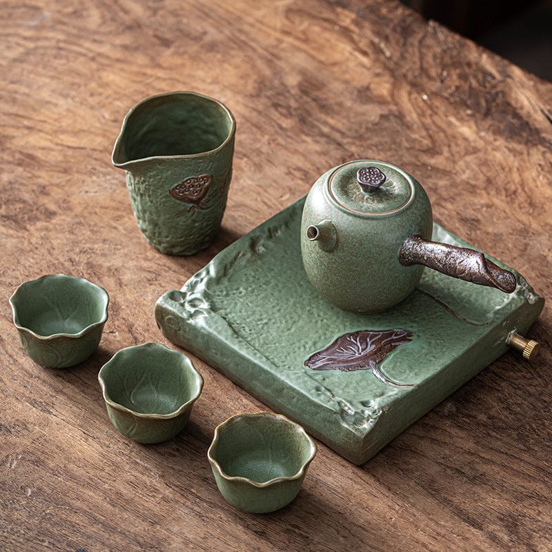 TEA TIME ESSENTIALS TEA Lotus Pond (Side Handle Pot) Tranquil Essence - Household Ceramic Tea Set