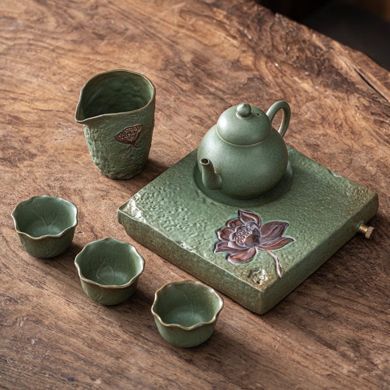 TEA TIME ESSENTIALS TEA Lotus Rhyme (Lotus Incense Pot) Tranquil Essence - Household Ceramic Tea Set