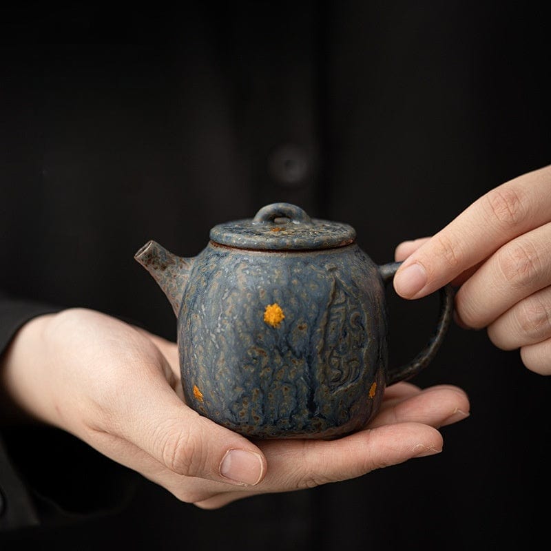 TEA TIME ESSENTIALS TEA "Moss Green and Peacock Blue Meditation Pot" from the Bronze Glaze Collection