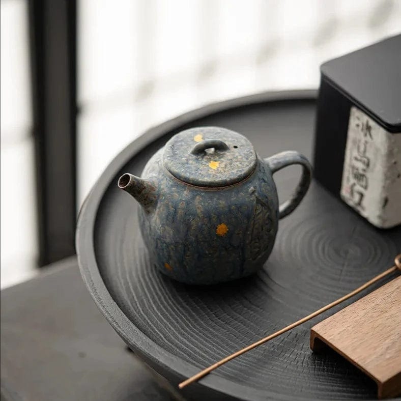 TEA TIME ESSENTIALS TEA "Moss Green and Peacock Blue Meditation Pot" from the Bronze Glaze Collection