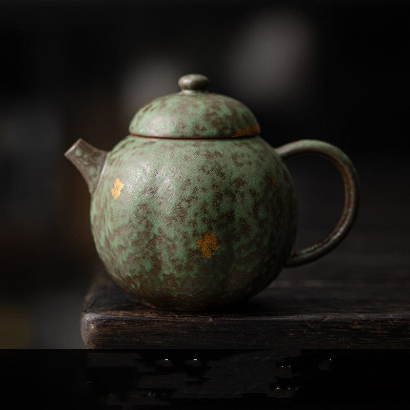 TEA TIME ESSENTIALS TEA Moss Green Artisanal Stoneware Elegance: Clay-pumpkin Tea Making Pot Collection