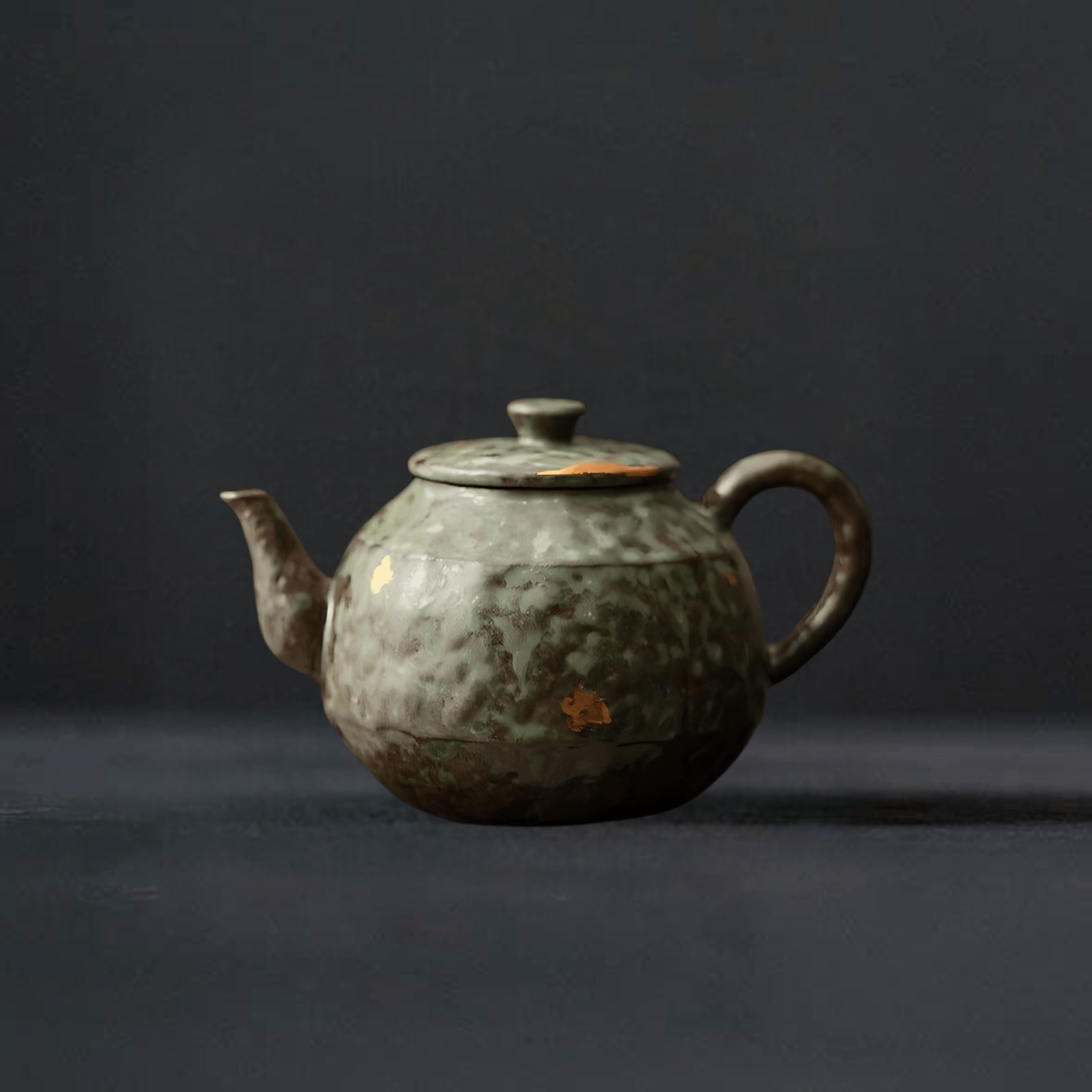 TEA TIME ESSENTIALS TEA Moss Green Bronze Glazed Flowing Year Pot