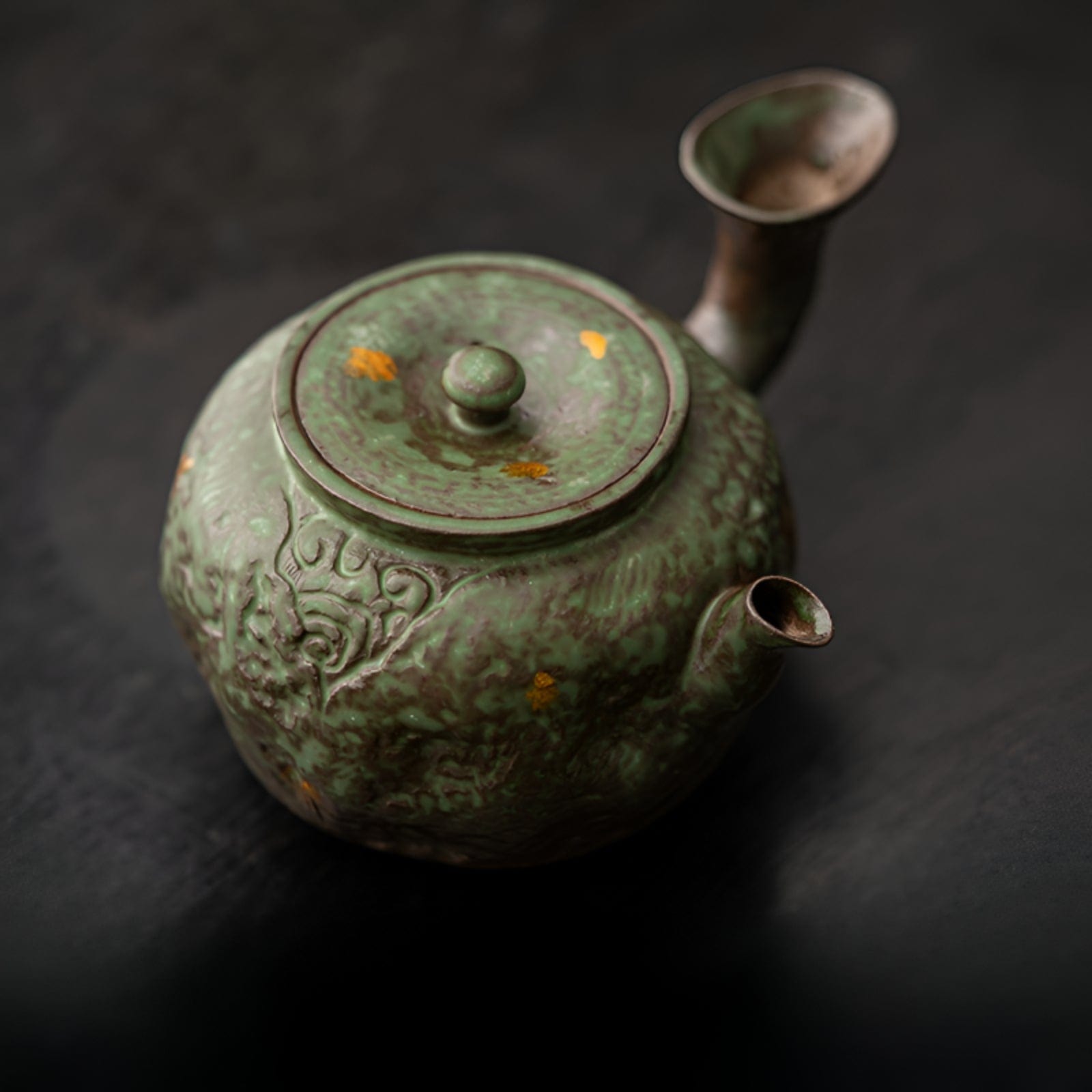 TEA TIME ESSENTIALS TEA Moss Green Cresent Moon Bronze Glaze Teapot Collection