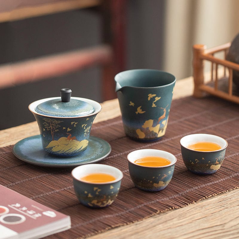 TEA TIME ESSENTIALS TEA Navy Blue Celestial Deer Gaiwan Set