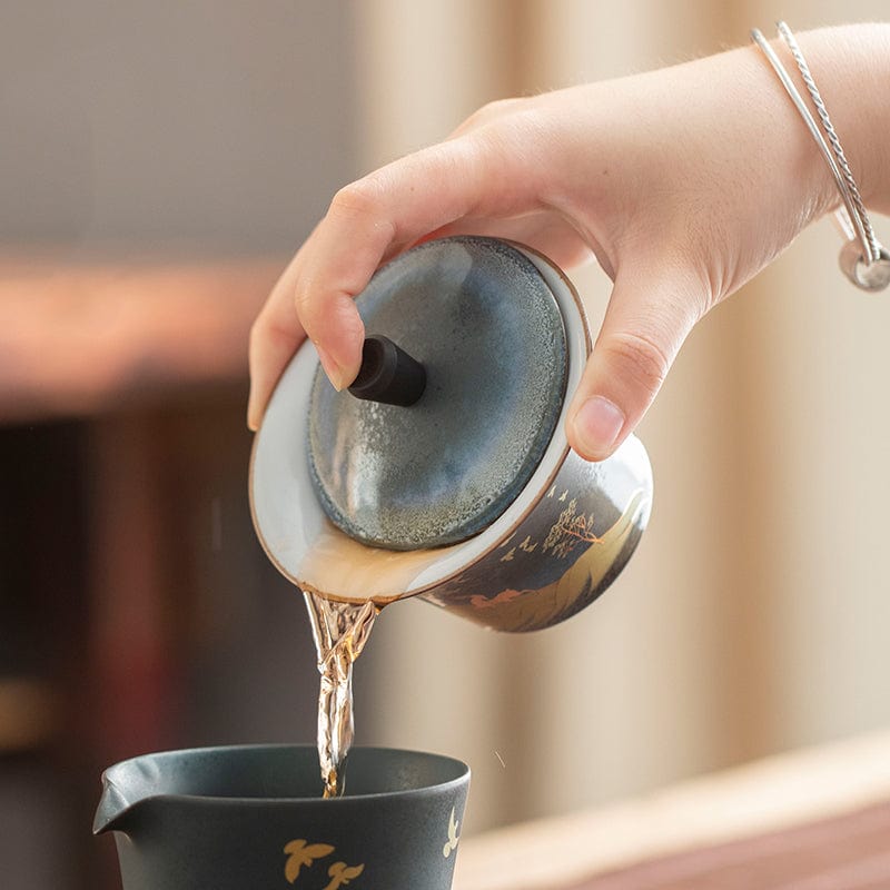 TEA TIME ESSENTIALS TEA Navy Blue Celestial Deer Gaiwan Set