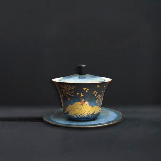 TEA TIME ESSENTIALS TEA Navy Blue Celestial Deer Gaiwan Set