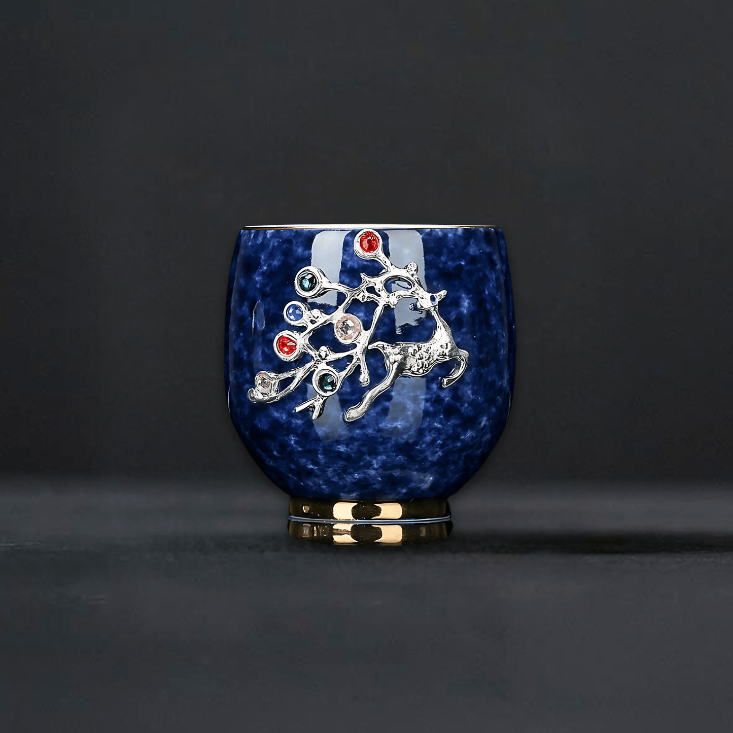 TEA TIME ESSENTIALS TEA One Deer (Road) Gaosheng Azure Elegance Ceramic Silver-Inlaid Teacup Collection