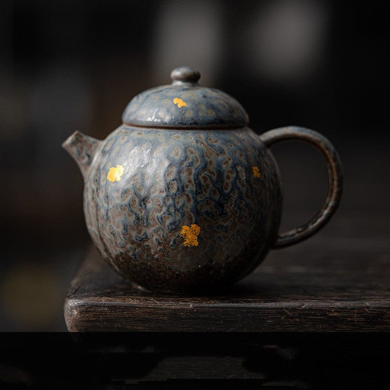 TEA TIME ESSENTIALS TEA Peacock Blue Artisanal Stoneware Elegance: Clay-pumpkin Tea Making Pot Collection